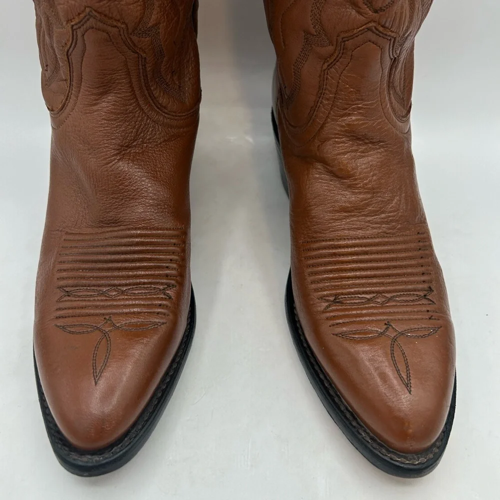Lucchese 2000 Women’s Cowgirl Western Boots Brown Camel Leather Size 7 Scalloped - Picture 12 of 17